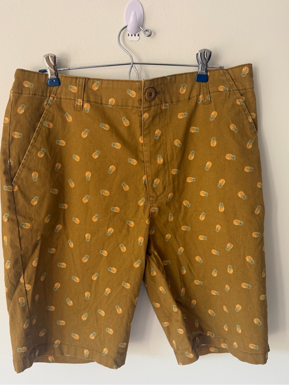 Carbon Men's Pineapple-Print Chino Shorts - Mustard Brown